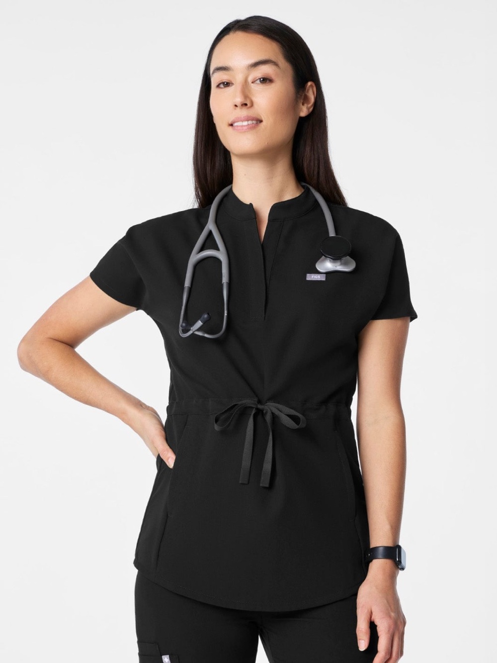 Figs Soria Henley Tunic Top - Black
